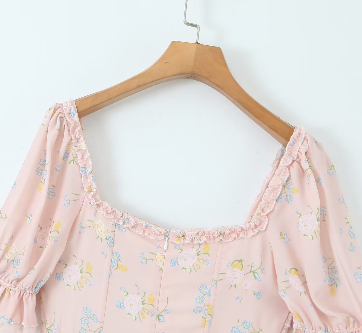 Women's Ruffle-Trim Floral Square-Neck Puff-Sleeve Dress