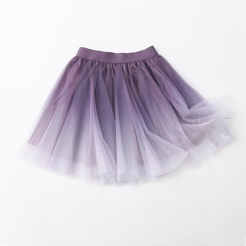 Elastic Waist Three Layer Tulle Gradient Color Mesh Skirt