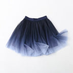 Elastic Waist Three Layer Tulle Gradient Color Mesh Skirt