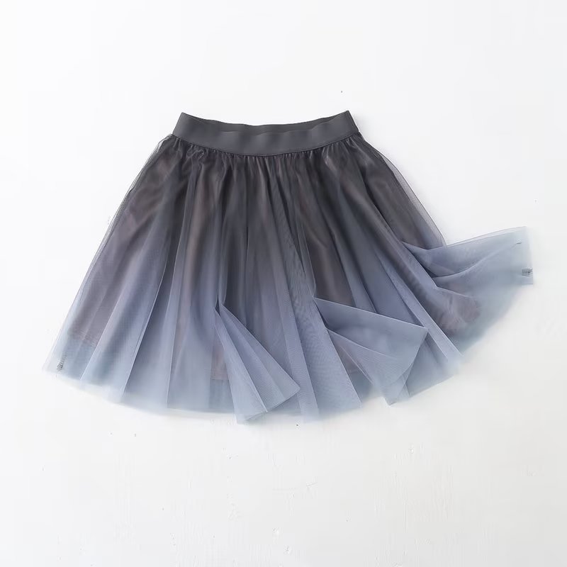 Elastic Waist Three Layer Tulle Gradient Color Mesh Skirt