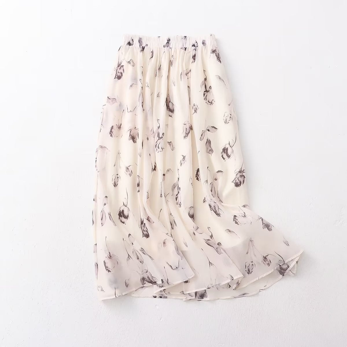 Summer Elegant Fresh Ink Print Mid Length A Line Skirt