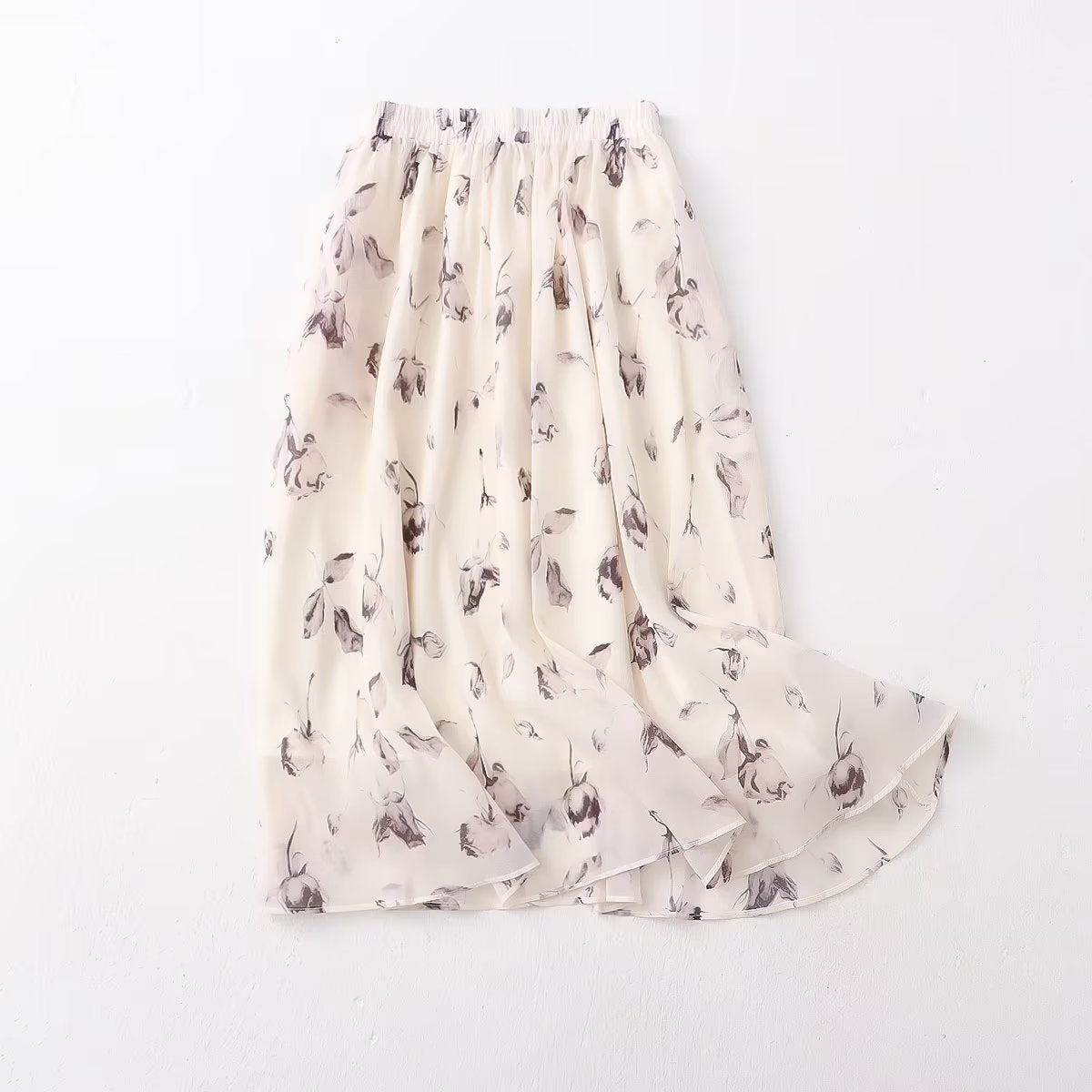 Summer Elegant Fresh Ink Print Mid Length A Line Skirt