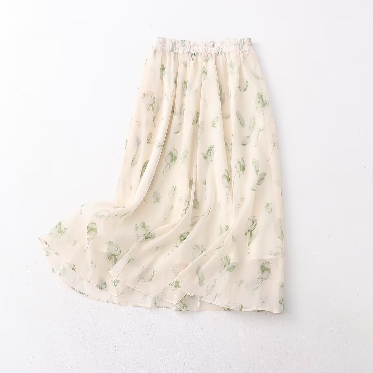 Summer Elegant Fresh Ink Print Mid Length A Line Skirt