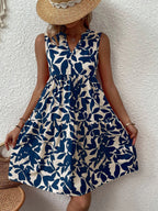 Bohemian Fashion Loose V-Neck Pleated Print Dress