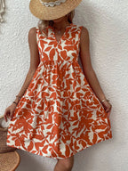 Bohemian Fashion Loose V-Neck Pleated Print Dress