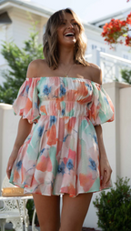 New Tie Dye Printed Off-Shoulder Dress