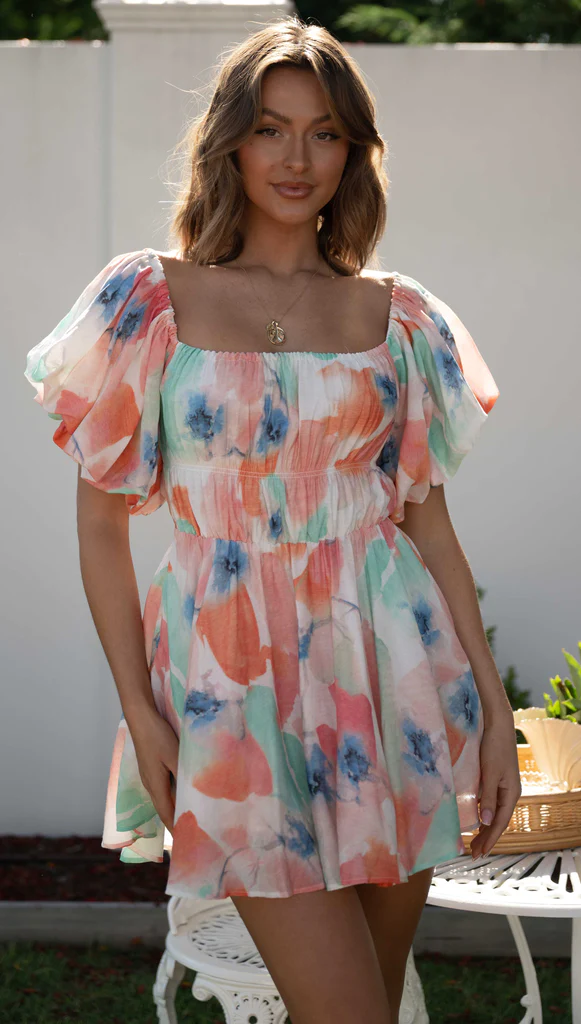 New Tie Dye Printed Off-Shoulder Dress