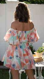 New Tie Dye Printed Off-Shoulder Dress