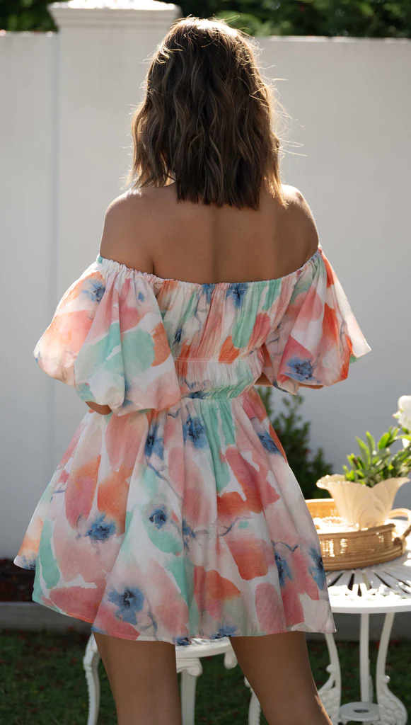 New Tie Dye Printed Off-Shoulder Dress