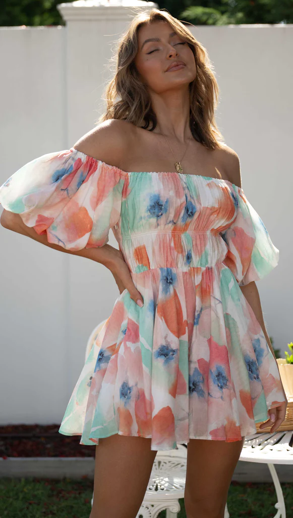 New Tie Dye Printed Off-Shoulder Dress
