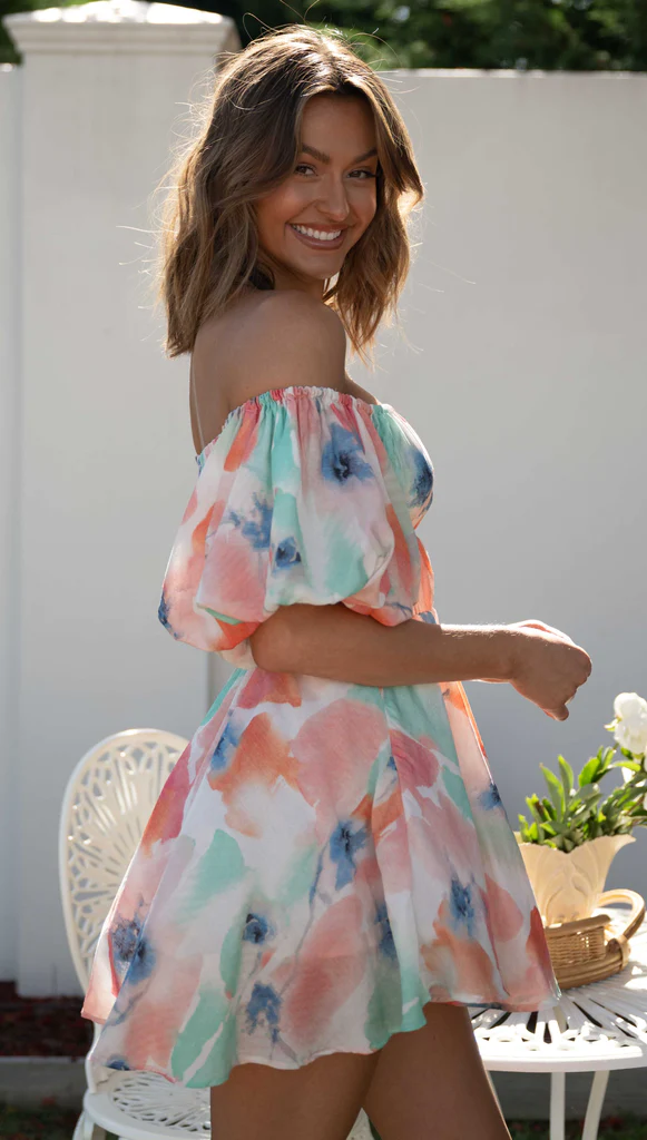New Tie Dye Printed Off-Shoulder Dress