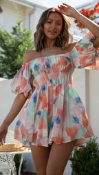 New Tie Dye Printed Off-Shoulder Dress