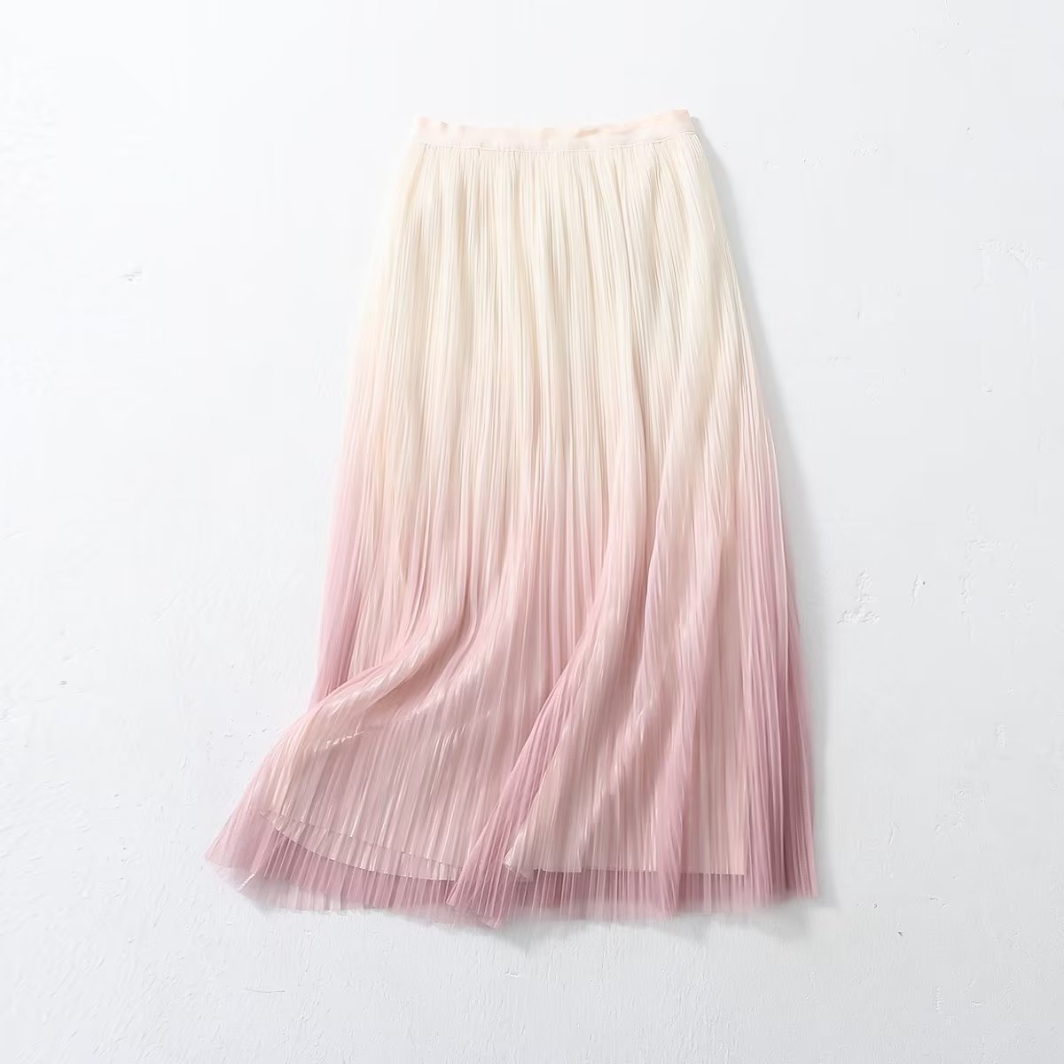 Elegant Graceful Gradient Color Pleated Spring Summer Skirt