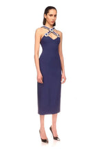 Women's Royal Blue Rhinestone V-Neck Split Maxi Dress