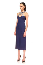 Women's Royal Blue Rhinestone V-Neck Split Maxi Dress