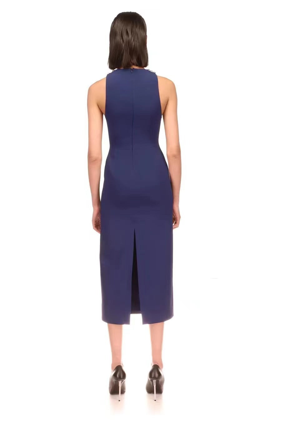 Women's Royal Blue Rhinestone V-Neck Split Maxi Dress