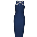 Women's Royal Blue Rhinestone V-Neck Split Maxi Dress