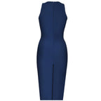 Women's Royal Blue Rhinestone V-Neck Split Maxi Dress