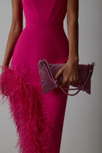 Summer High-Waist Feather Split Sleeveless Strapless Midi Dress Sweet Dres