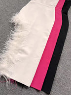Summer High-Waist Feather Split Sleeveless Strapless Midi Dress Sweet Dres