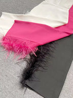 Summer High-Waist Feather Split Sleeveless Strapless Midi Dress Sweet Dres