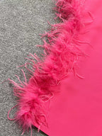 Summer High-Waist Feather Split Sleeveless Strapless Midi Dress Sweet Dres