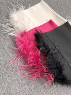 Summer High-Waist Feather Split Sleeveless Strapless Midi Dress Sweet Dres