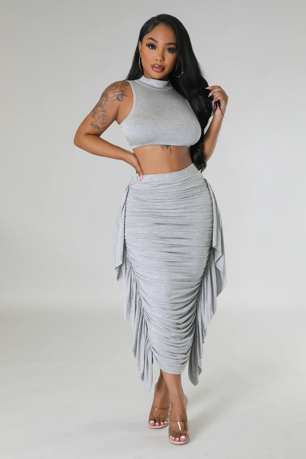 Women's Solid Color High Waist Vest and Skirt Two-Piece Set