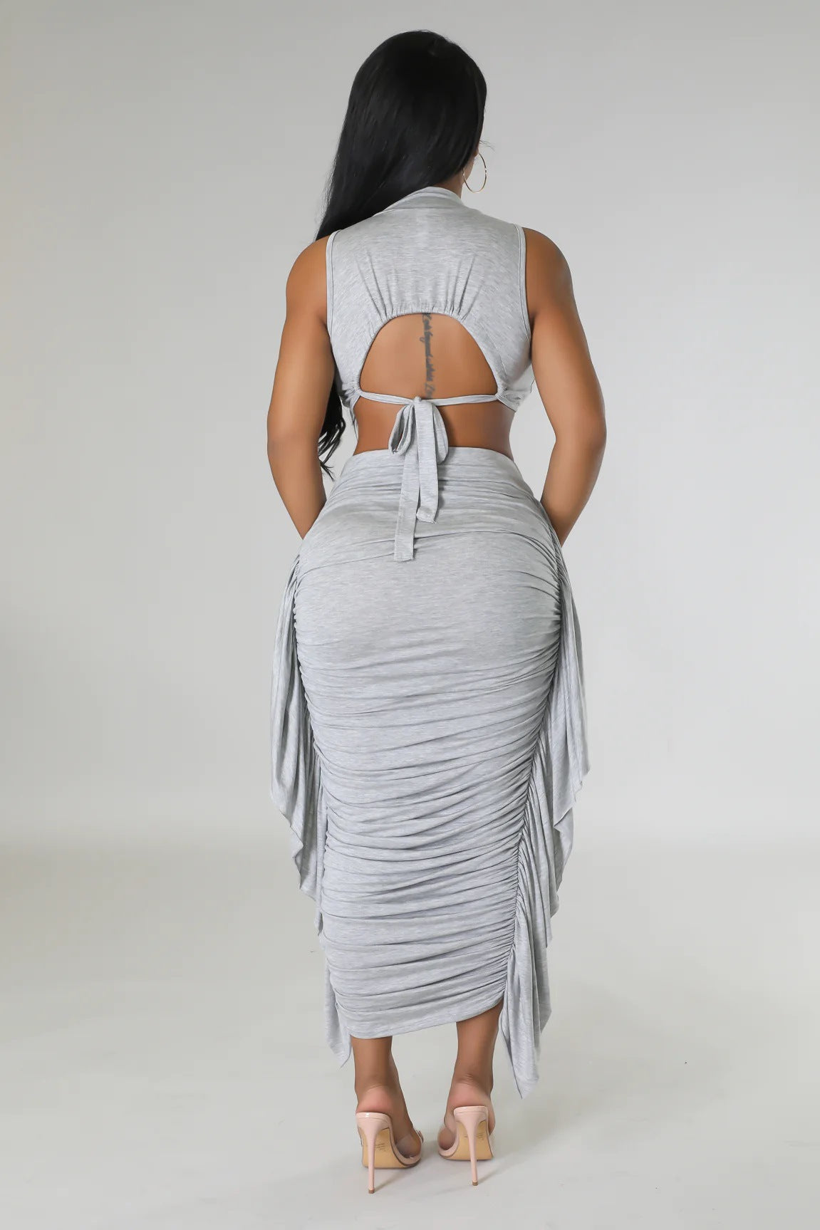 Women's Solid Color High Waist Vest and Skirt Two-Piece Set