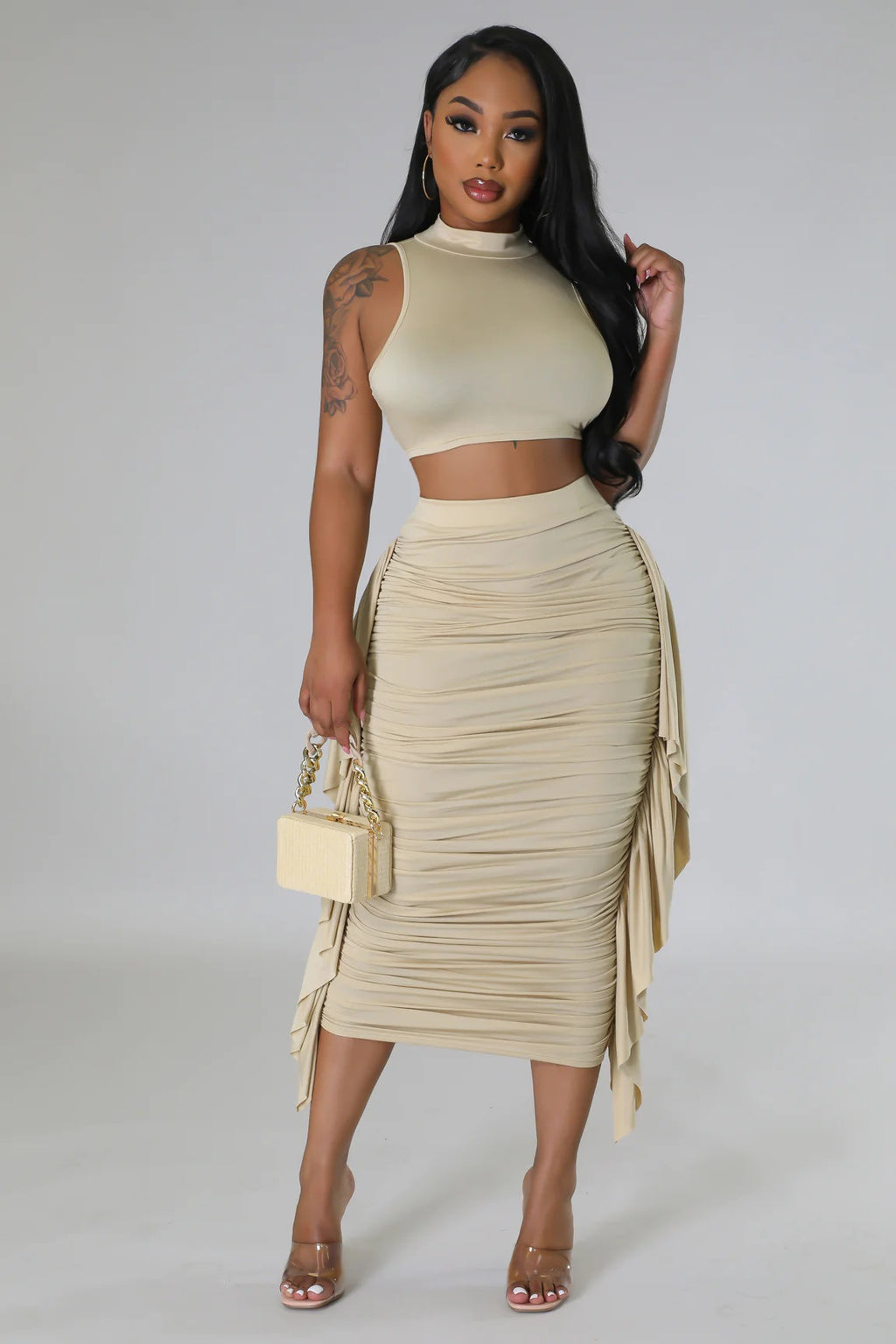 Women's Solid Color High Waist Vest and Skirt Two-Piece Set