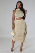 Women's Solid Color High Waist Vest and Skirt Two-Piece Set