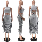 Women's Solid Color High Waist Vest and Skirt Two-Piece Set