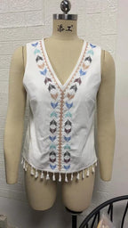 Women's Embroidered Tassel V-Neck Vest Top