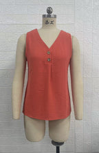 Women's V-Neck Button Sleeveless Vest Top