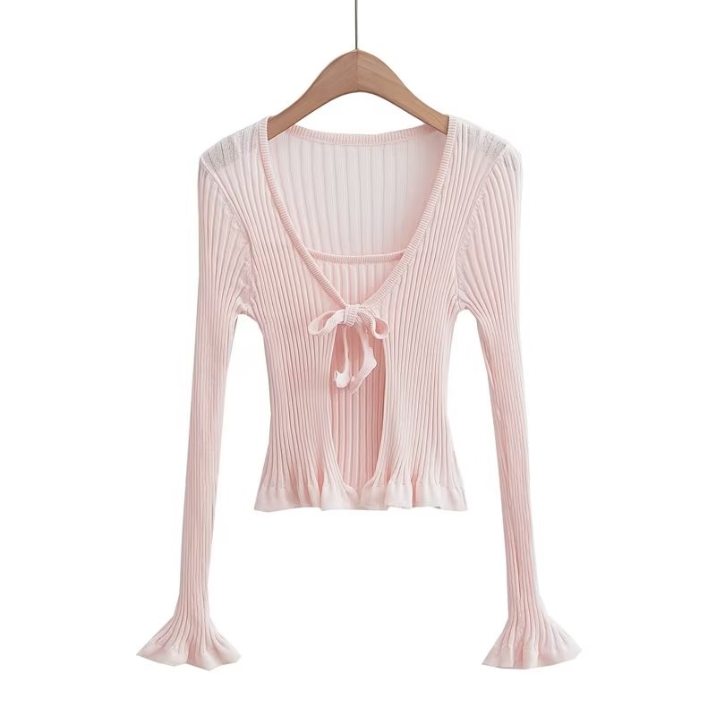 Light Pink Faux Two-Piece Knit Top