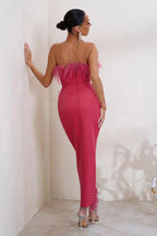 Women's Feather-Trim Strapless Split Maxi Dress