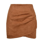 Suede Solid Autumn Winter Heap Pleated Criss Cross Skirt