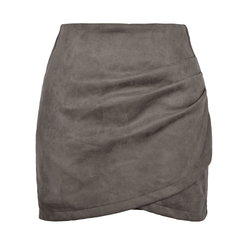Suede Solid Autumn Winter Heap Pleated Criss Cross Skirt