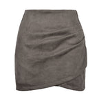 Suede Solid Autumn Winter Heap Pleated Criss Cross Skirt
