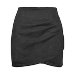 Suede Solid Autumn Winter Heap Pleated Criss Cross Skirt