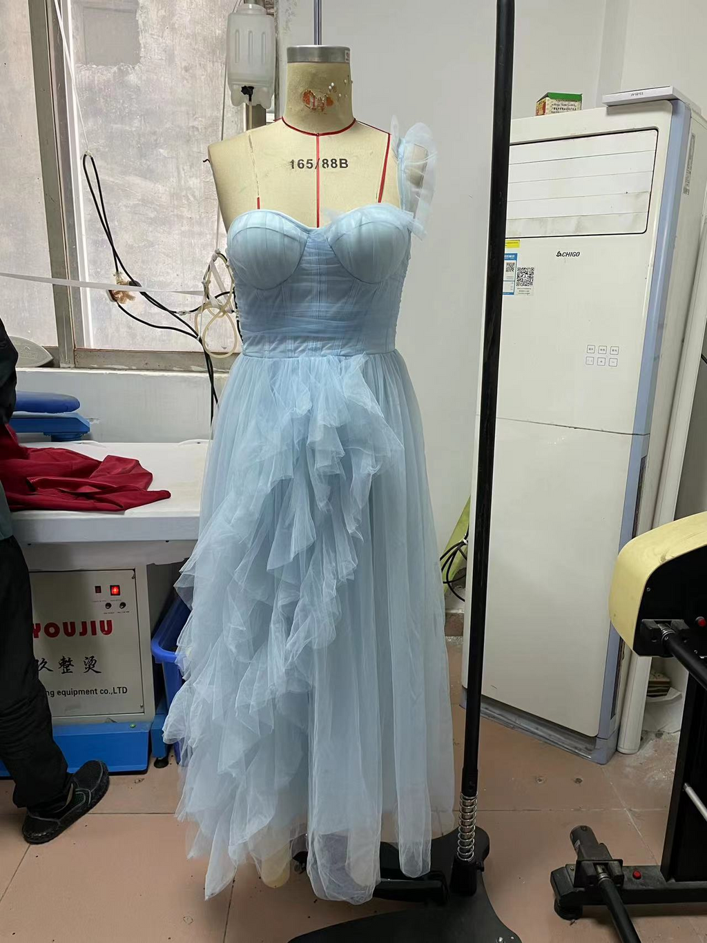Women's Light Blue 3d Mesh Backless Cocktail Dress