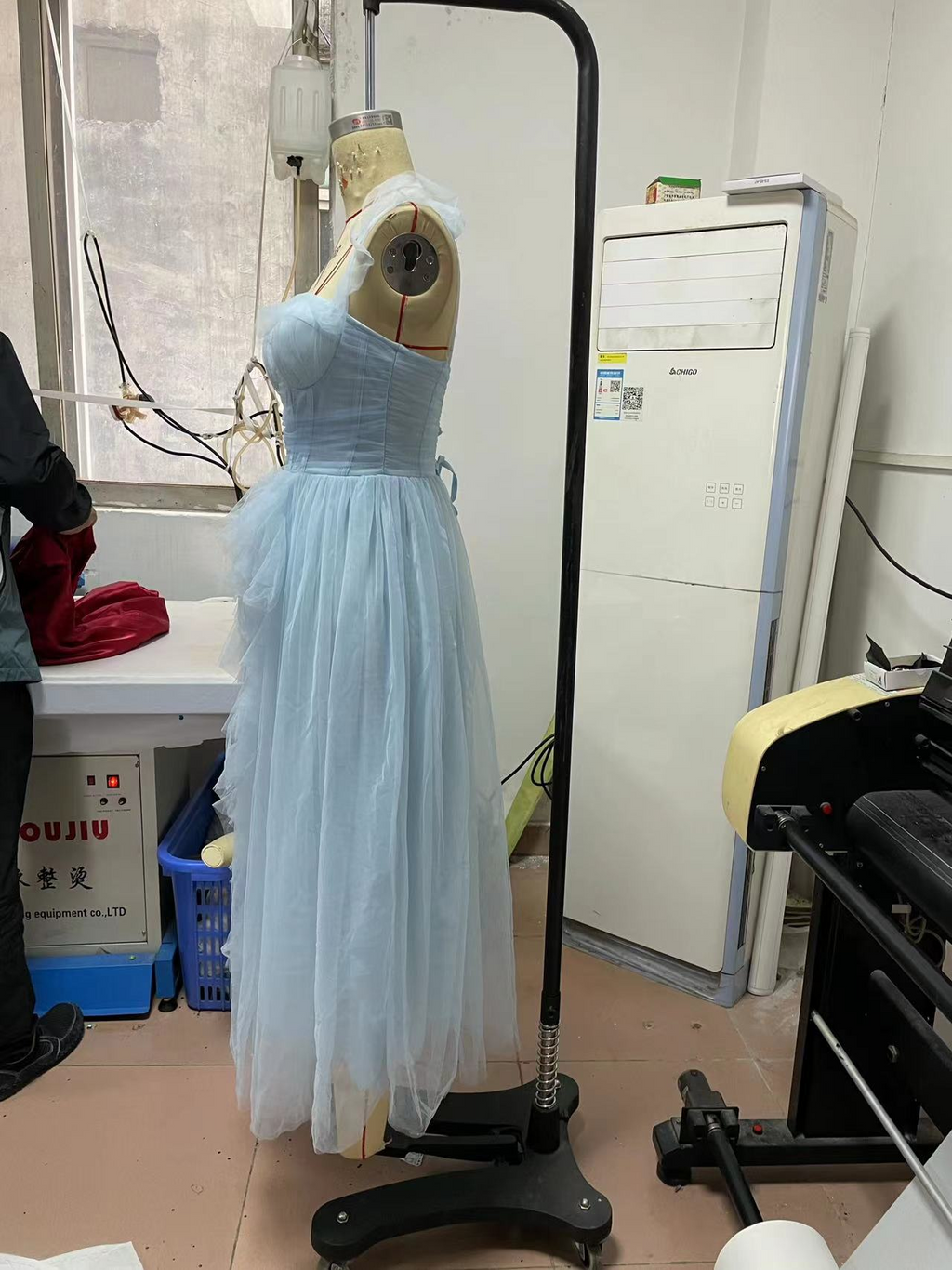 Women's Light Blue 3d Mesh Backless Cocktail Dress