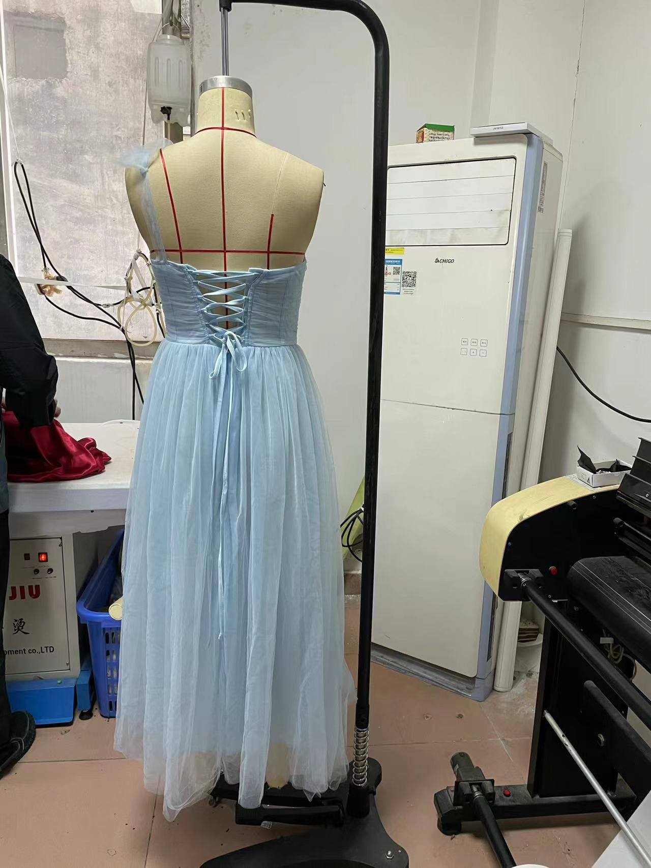 Women's Light Blue 3d Mesh Backless Cocktail Dress