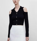 Women's Ribbed Off-Shoulder Long Sleeve Top