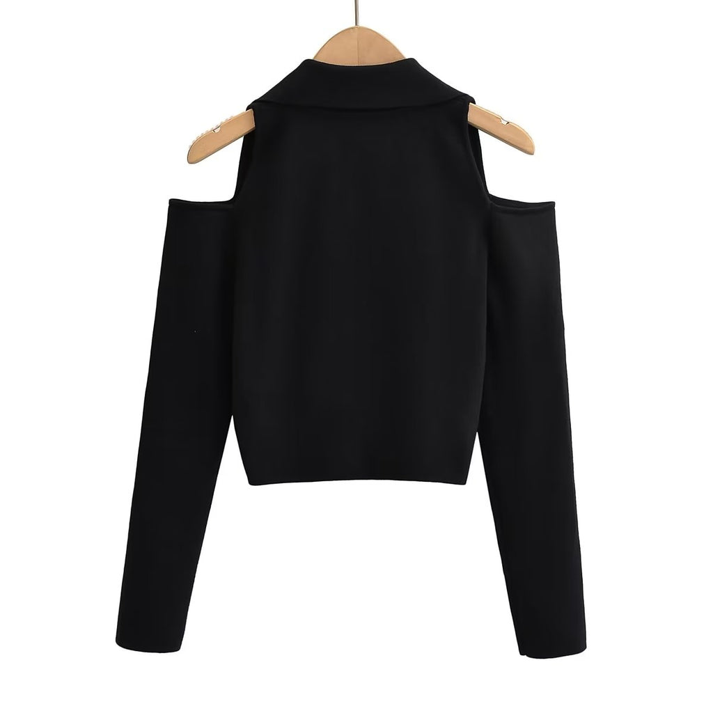 Women's Ribbed Off-Shoulder Long Sleeve Top