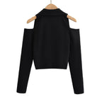 Women's Ribbed Off-Shoulder Long Sleeve Top