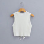 's Front Lace Up Knitted Sleeveless Vest Elastic Tight Cropped Top