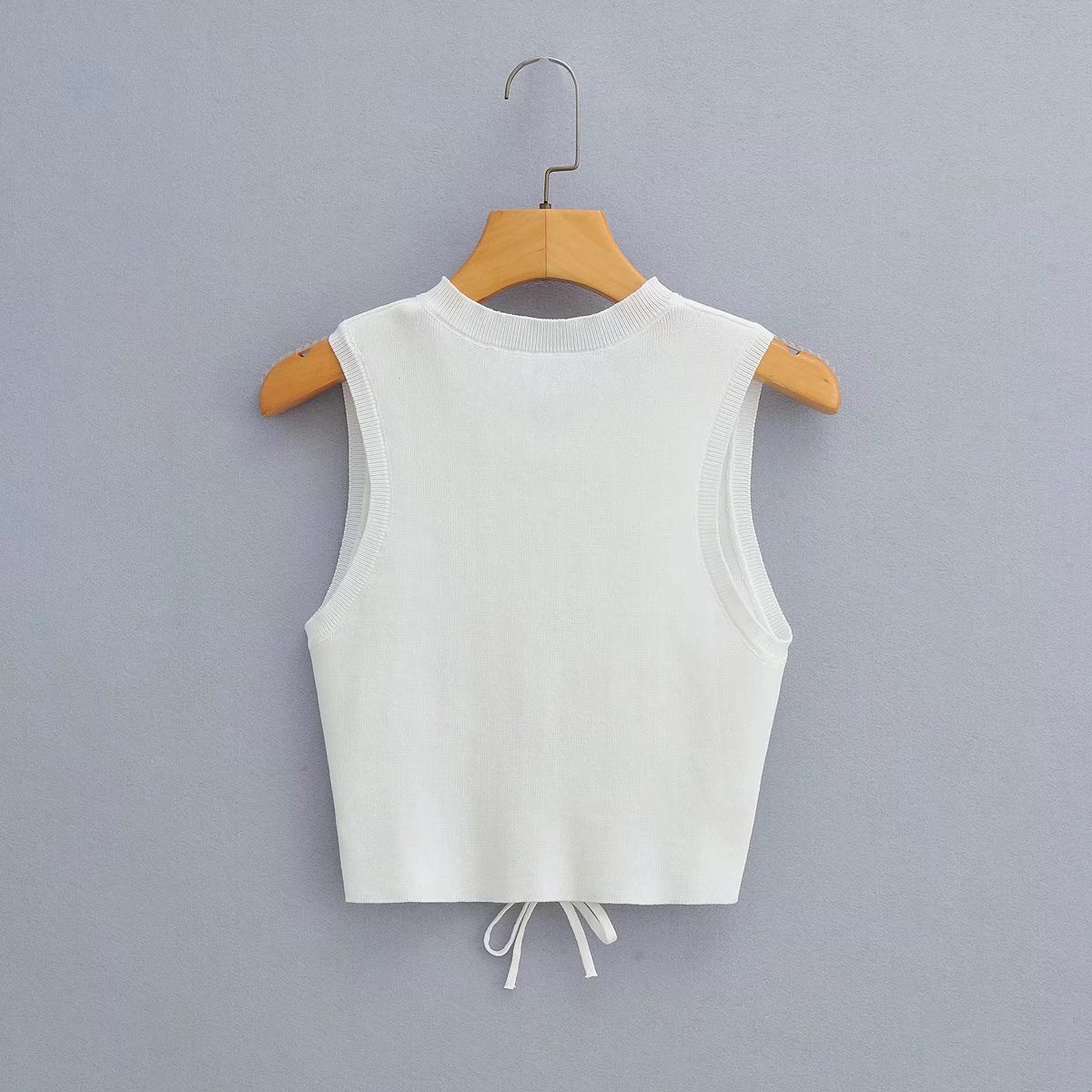 's Front Lace Up Knitted Sleeveless Vest Elastic Tight Cropped Top