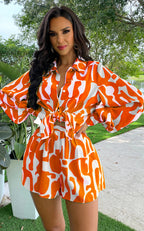Loose Printed Long Shirt Casual Shorts Suit Summer Two-Piece Set