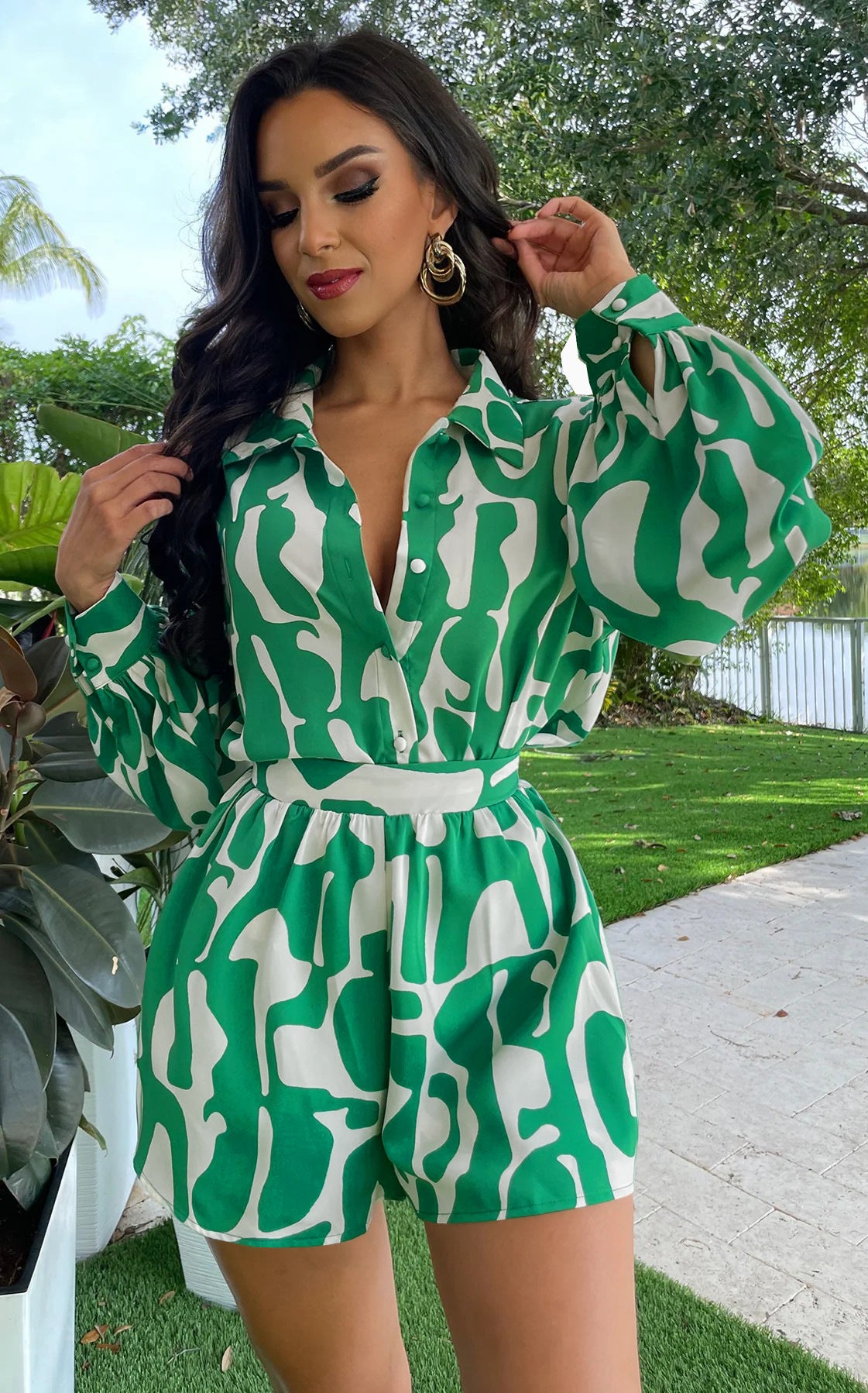 Loose Printed Long Shirt Casual Shorts Suit Summer Two-Piece Set